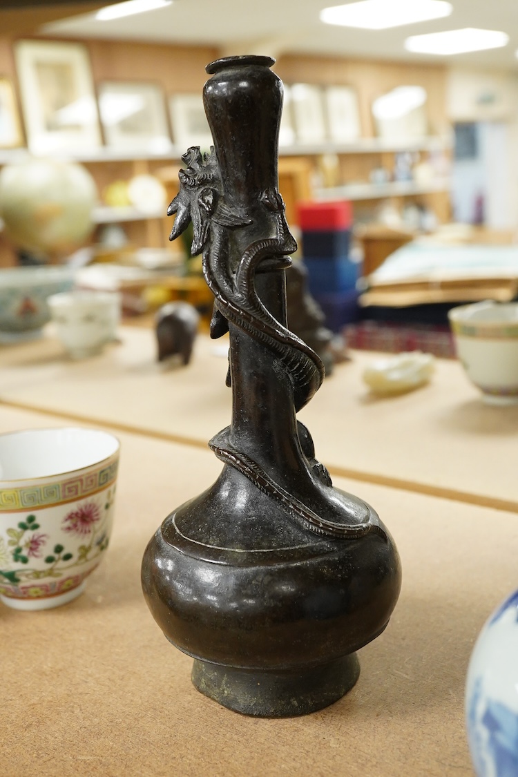 A Chinese bronze ‘chilong’ bottle vase, 17th / 18th century, 22cm high